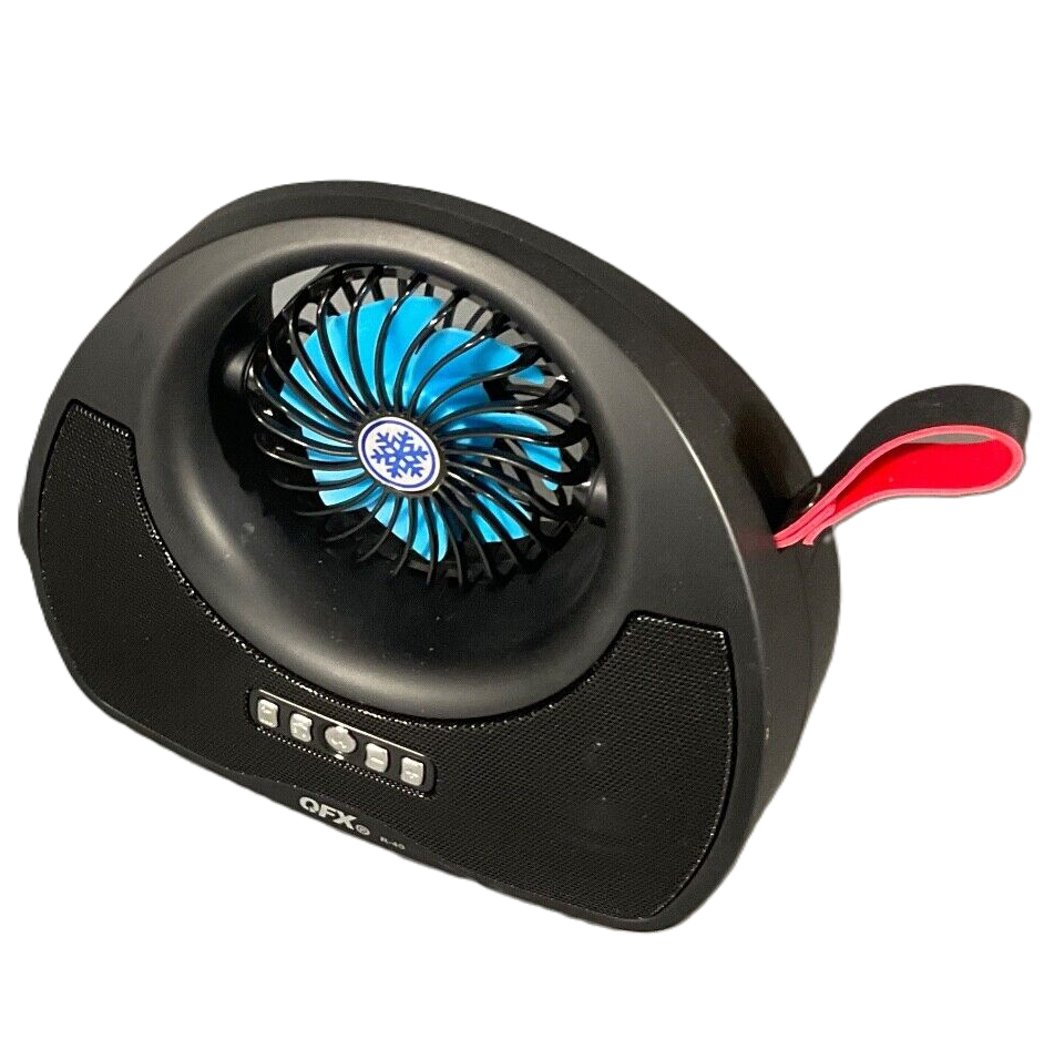 Radio QFX Portatil Recargable Con Bluetooth Usb Sd Linterna Panel Solar Ventilador De 3 Vel Negro