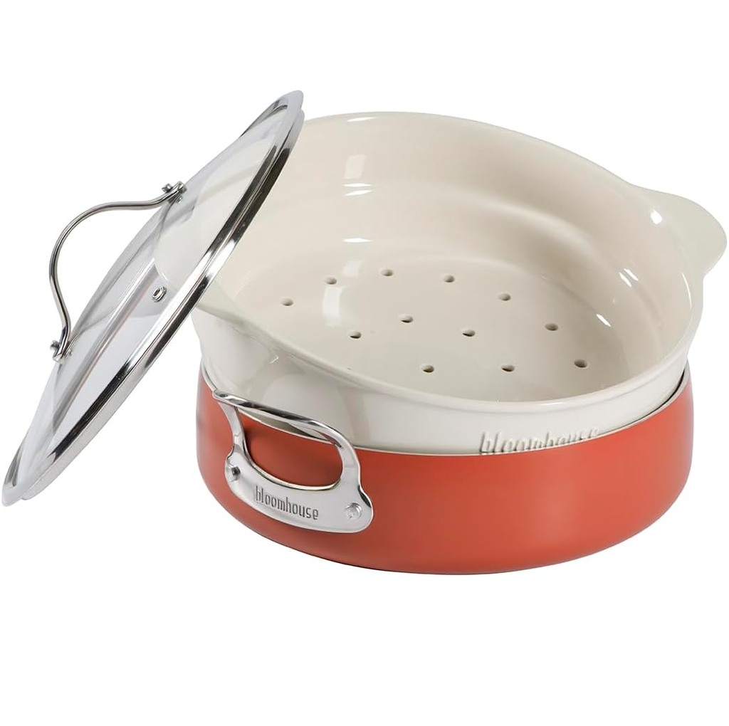 Sarten Bloomhouse 5.6 Lts Con Tapa Y Colador De Vapor Antiadherente De Induccion Naranja Terracota