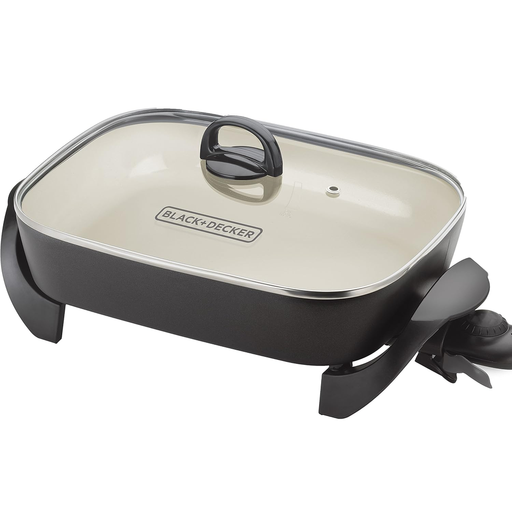 Sarten Electrico Black+Decker 38 Cm De Ceramica Control Removible Tapa De Vidrio 1500W Negro