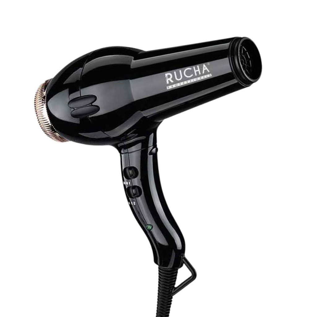 Secador De Cabello Rucha Huracan 25000 Ionico De Ceramica Nano Titanio Y Turmalina 2000W Negro Y Dorado