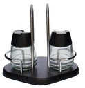 Set De Condimenteros Renga 3 Pzas Con Base Y Asa Negro Y Transparente