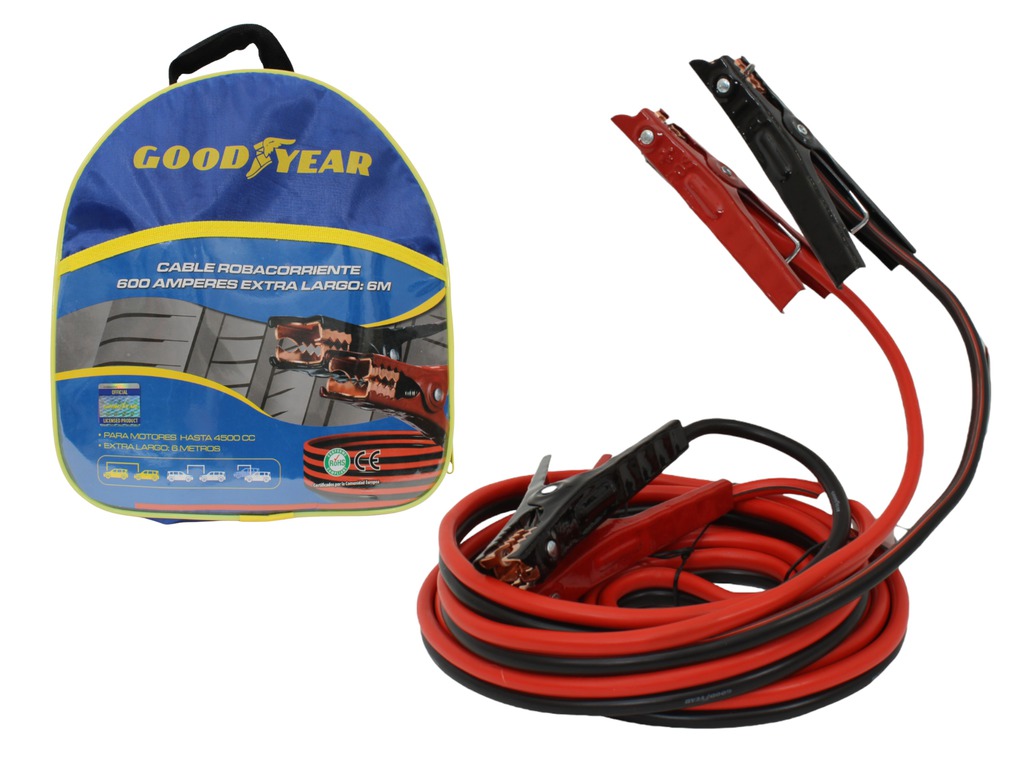 Set De Cables Auxiliares Para vehiculos Goodyear 600 Amp 6 Mts Rojo