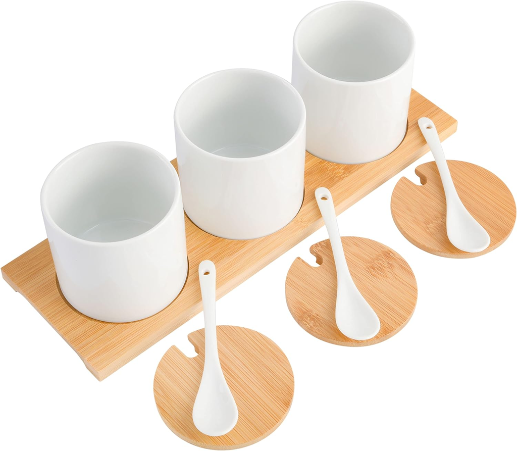 Set De Condimenteros Gibson Home 10 Pzas Con Cuchara Y Tapa De Bambu Blanco