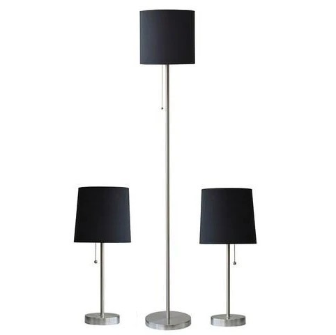 Set De Lamparas Soho 2 De Mesa 1 De Piso De Tela Negro