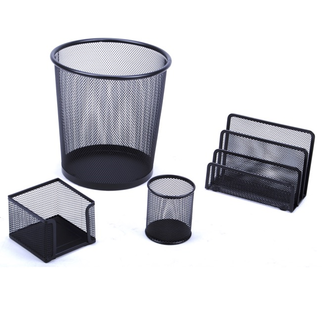 Set Organizador Para Escritorio Soho Con Papelera 4 Pzas Negro