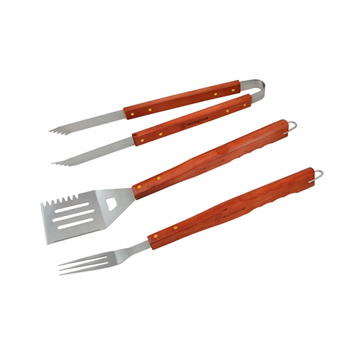 Set Utensilios Para Parrilla Westinghouse 3 Pzas Mango De Madera