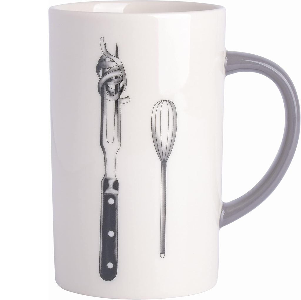 Taza Para Cafe Babish Con Diseño De Tenedor Y Batidor Blanco
