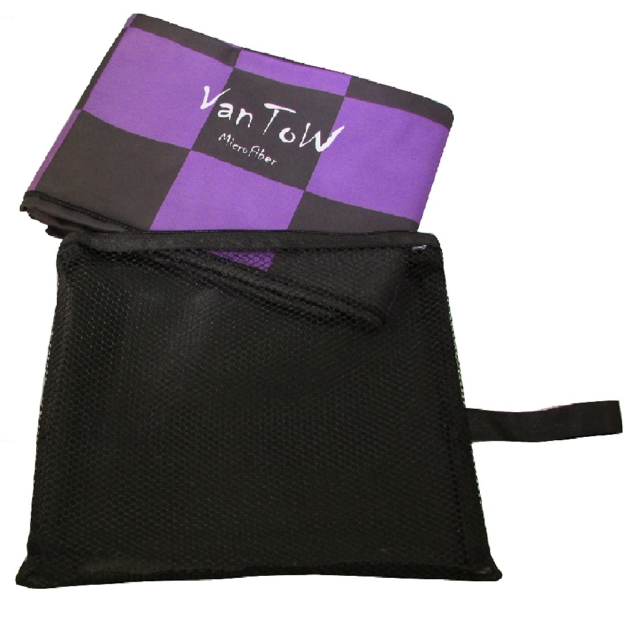 Toalla Vantow Microfibra Grande Con Cuadros Negro Y Morado