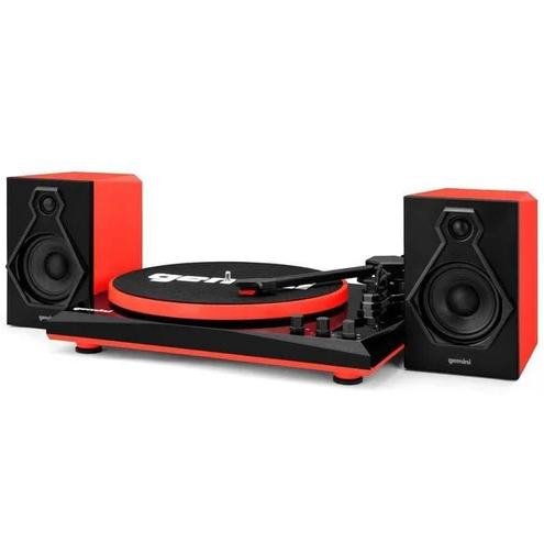 Tocadiscos De Vinilo Gemini Estereo Con Altavoces Bluetooth Multiples Conexiones Salida RCA 3 Vel 50W Rojo Y Negro