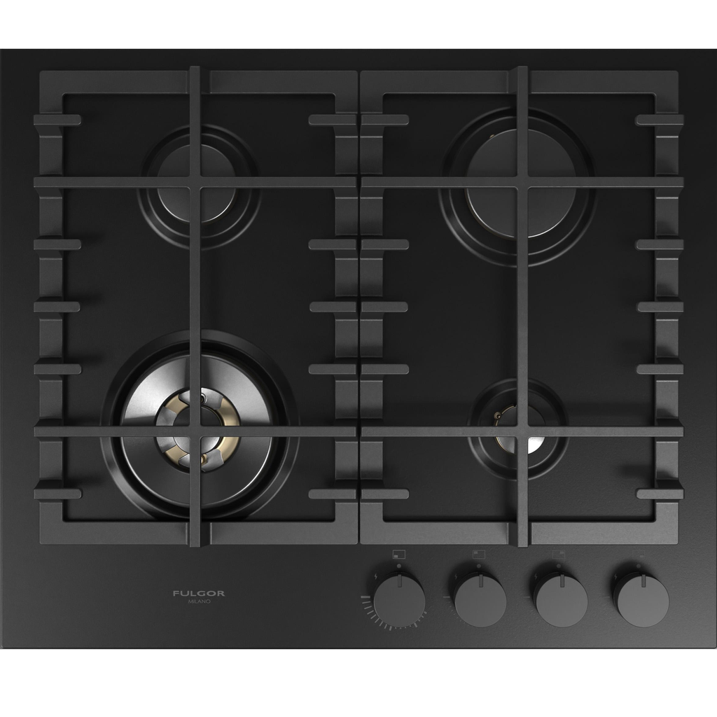 Tope A Gas 60 Cm Fulgor Con Perillas Encendido Electrico Quemador De Control Dual Negro Mate