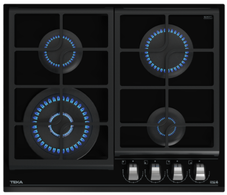 Tope A Gas 60 Cm Teka Con Perillas Vitroceramica Negro