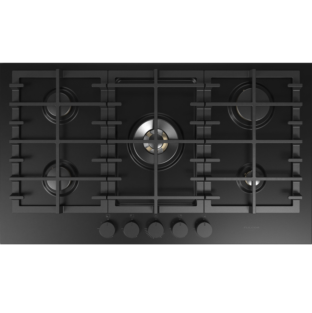 Tope A Gas 90 Cm Fulgor Fm Hobs Con Perillas Encendido Electrico Quemador De Control Dual Negro Mate