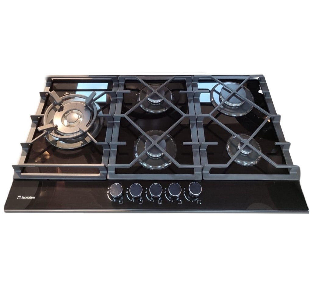 Tope A Gas 90 Cm Tecnolam Con Perillas Vitroceramica Negro