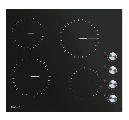 Tope Electrico 60 Cm Drija Bari Con Perillas Vitroceramica Negro