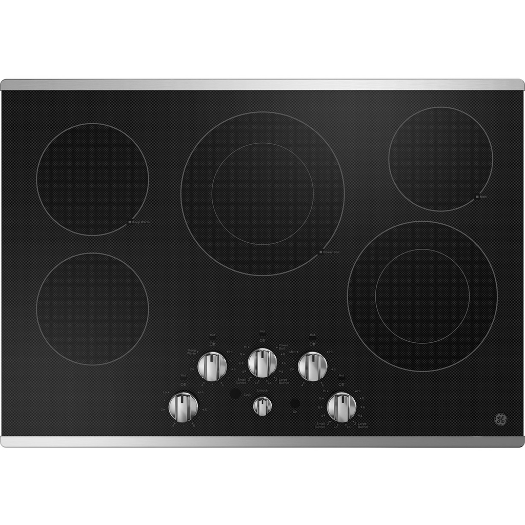 Tope Electrico 76 Cm GE Con Perillas Quemadores Doble Llama Ajuste De Fusion Vitroceramica Negro