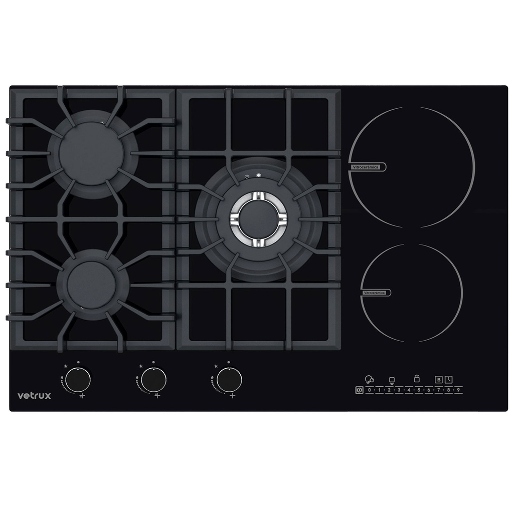 Tope Mixto 76 Cm Vetrux Flexi Con Perillas Y Encendido Electrico Negro