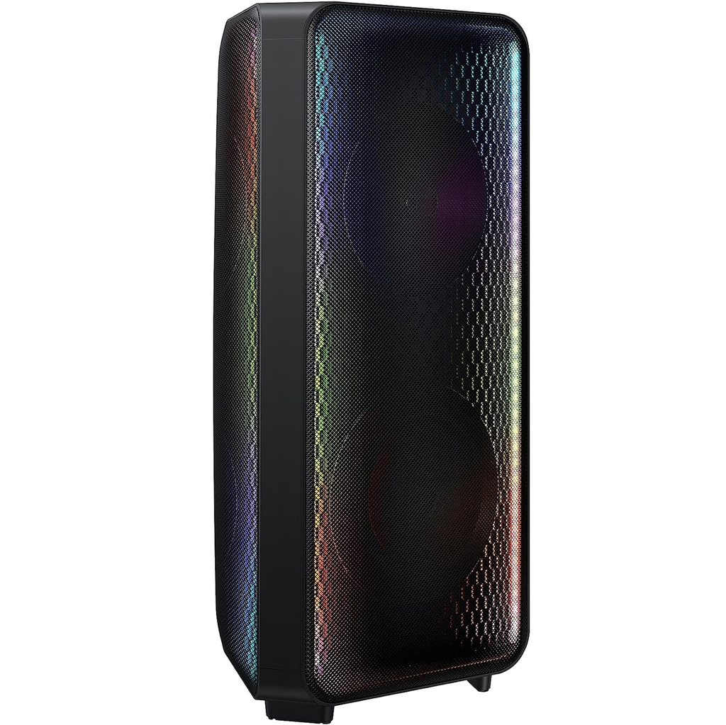 Torre De Sonido Samsung Recargable Bidireccional Con Bluetooth Efectos De Iluminacion Resistencia Al Agua 240W Negro