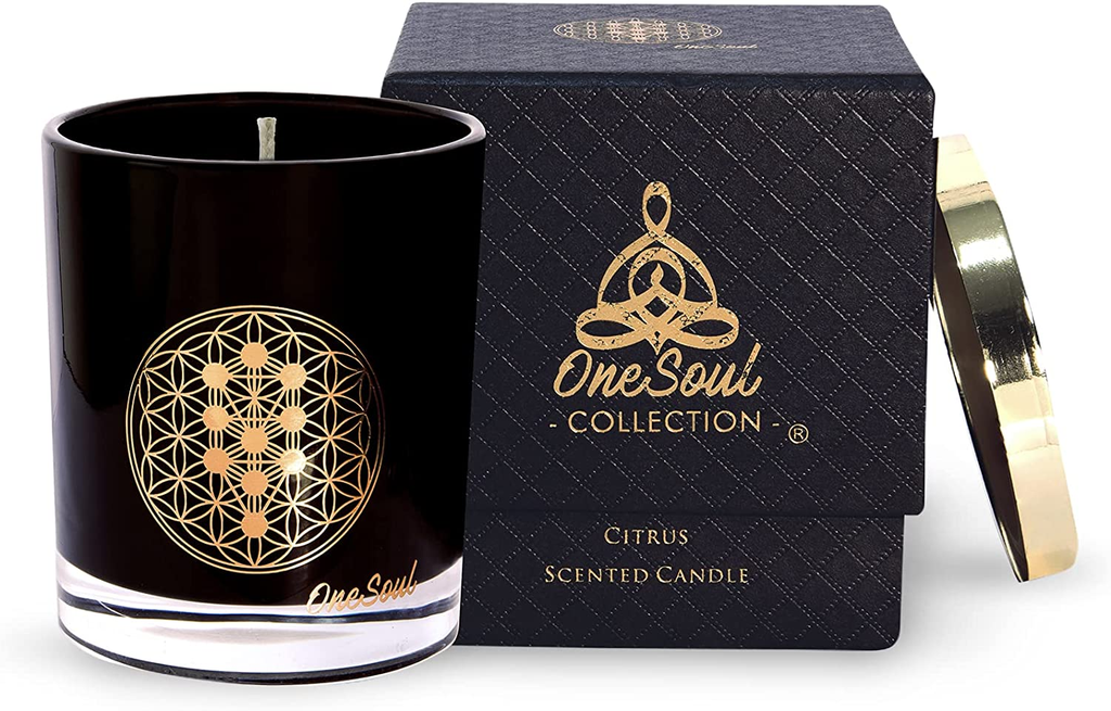 Vela Aromatica De Aromaterapia Citrica Con Flor Y Simbolos Del Arbol De La Vida Caja De Regalo De Lujo