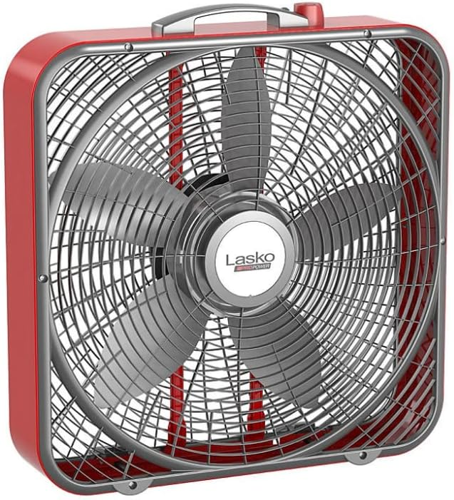 Ventilador De Caja Lasko Pro Power Industrial 50 Cm 3 Vel Con Asas Portatil Rojo Y Plateado