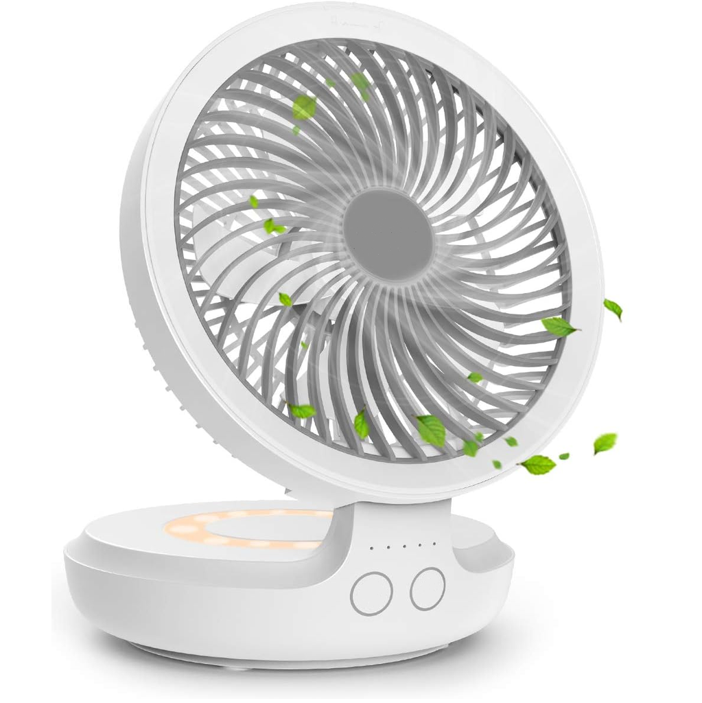 Ventilador De Mesa 19 Cm 3 Vel 5 Aspas Recargable Blanco Y Gris