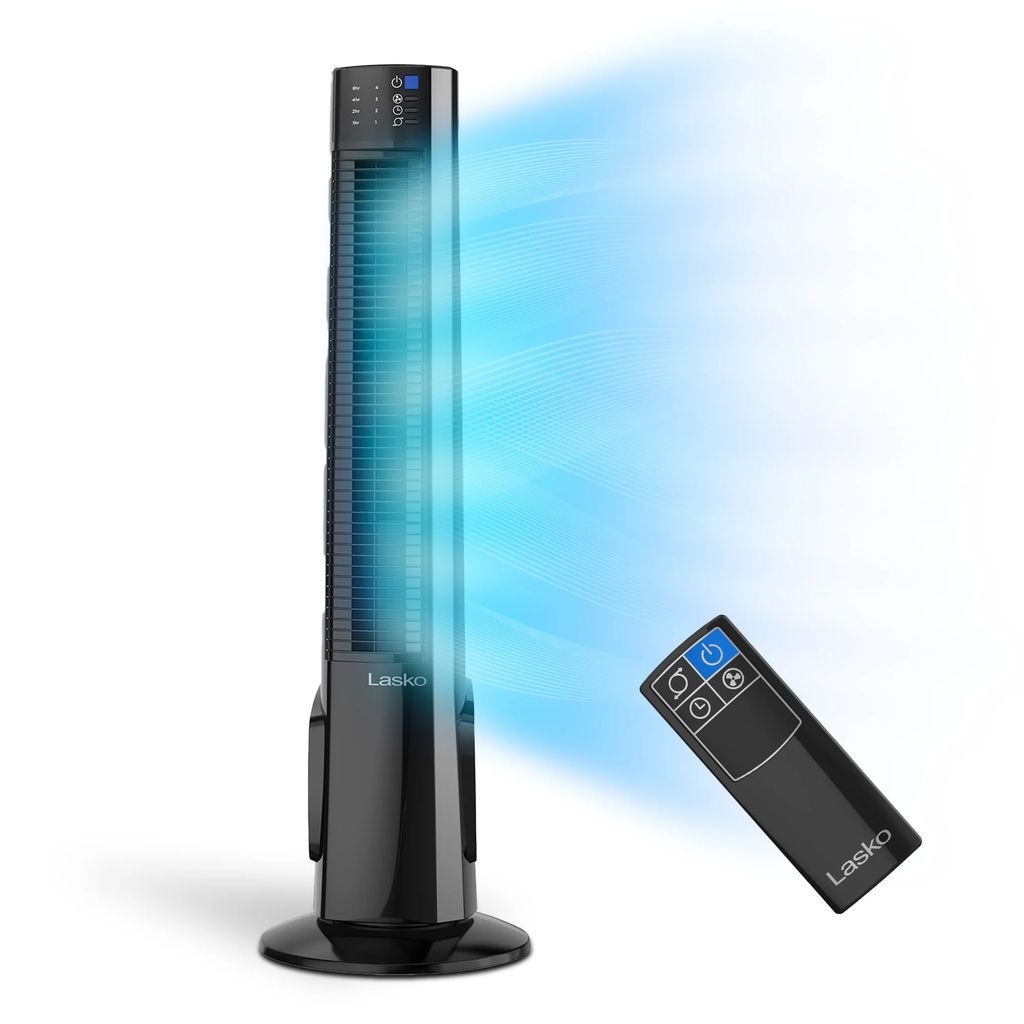 Ventilador De Torre Lasko 96 Cm 4 Vel Oscilante Con Control Apagado Automatico Y Asa Negro