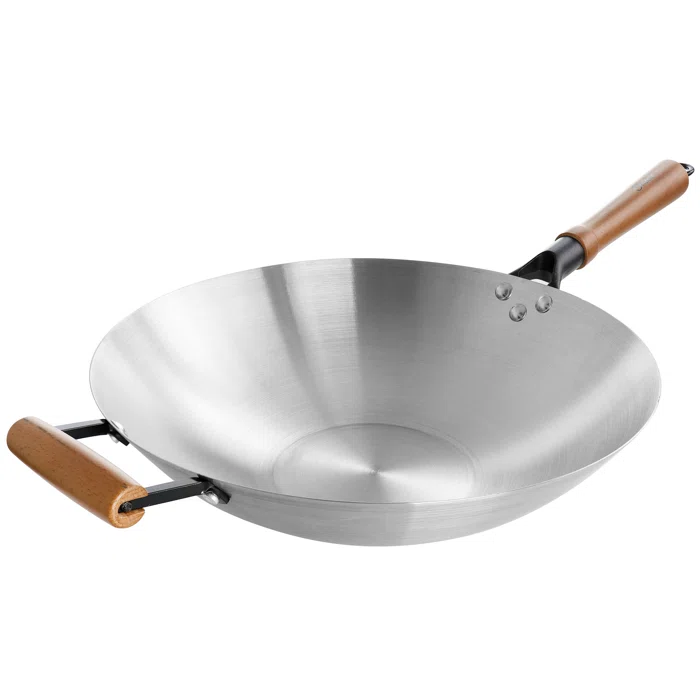 Wok Oster 36 Cm Con Mango De Madera Acero Y Marron