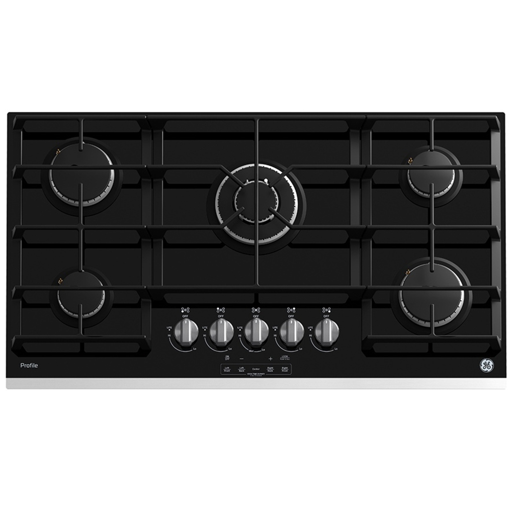 Tope A Gas 90 Cm GE Profile Con Perillas Plancha Y Quemador Master Ring Negro