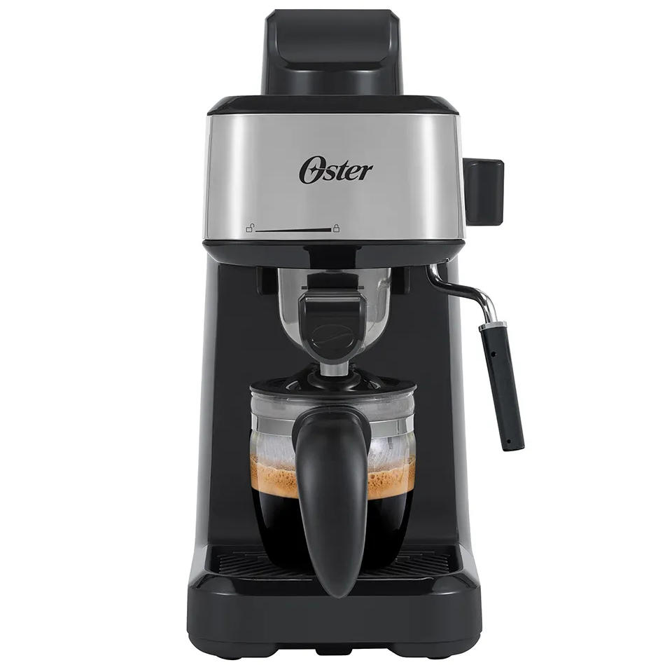 Cafetera Expreso Oster 4 Tazas Con Espumador Acero Y Negro