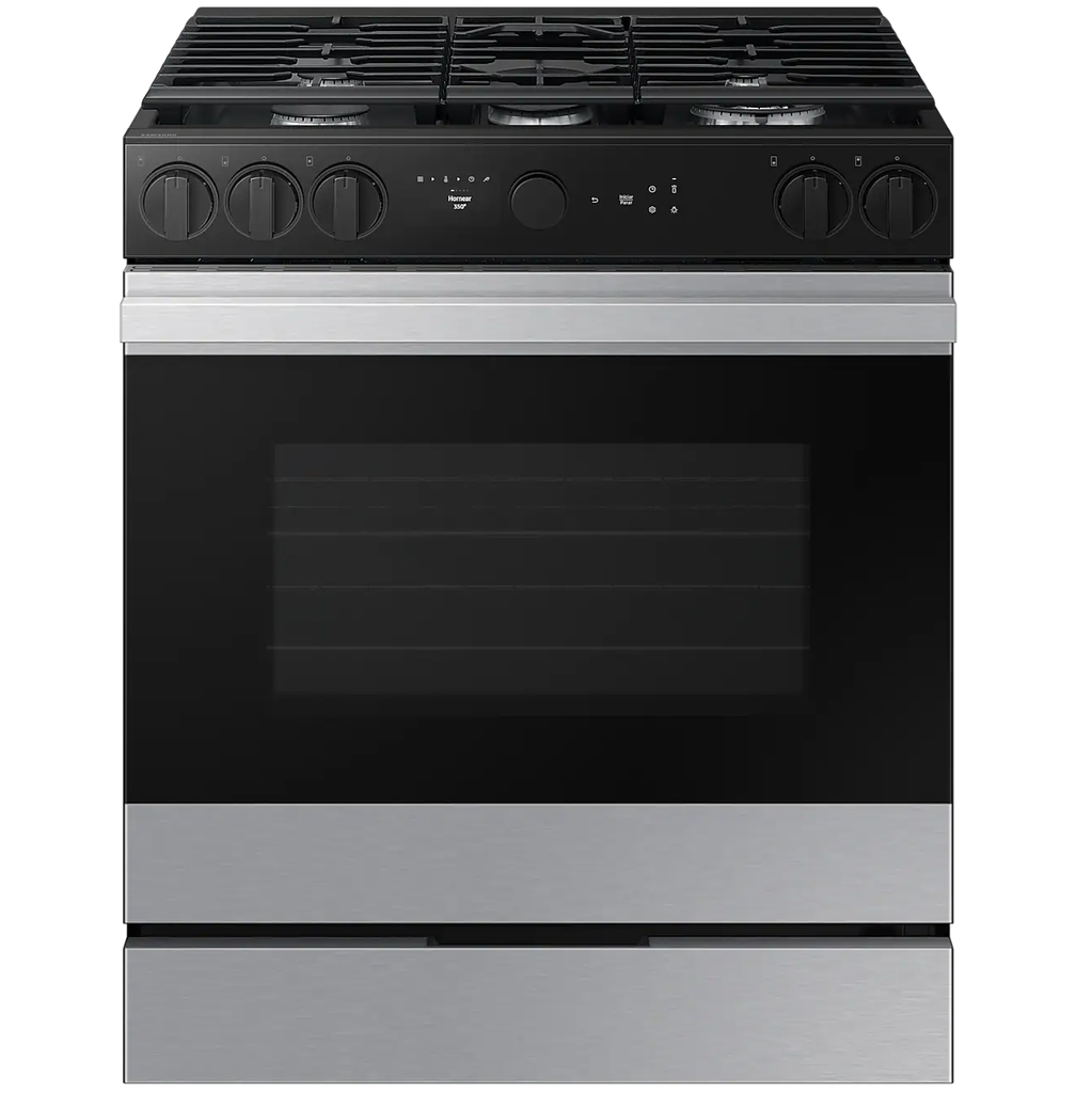 Cocina A Gas Samsung Bespoke 76 Cm Smart De Conveccion Con Freidora De Aire Y Camara En El Horno Acero