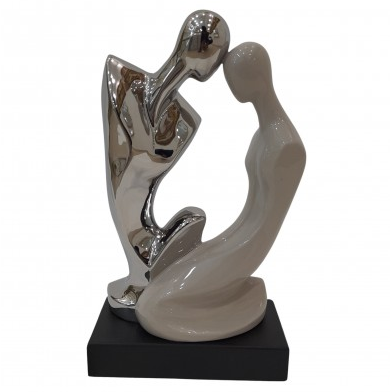 Figura Pareja Abstracta Essencials 34 Cm Plateado Y Beige