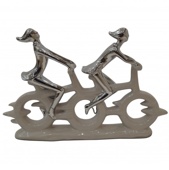 Figura Pareja Ciclista Essencials 45 Cm Plateado Y Beige