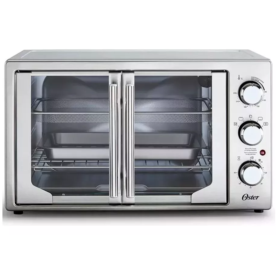 Horno Tostador Oster 42 Lts 5 En 1 De Conveccion Con Freidora De Aire Puerta Francesa Plateado