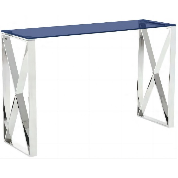 Mesa Derby De Vidrio 120X40X78 Cm Plateado Y Transparente