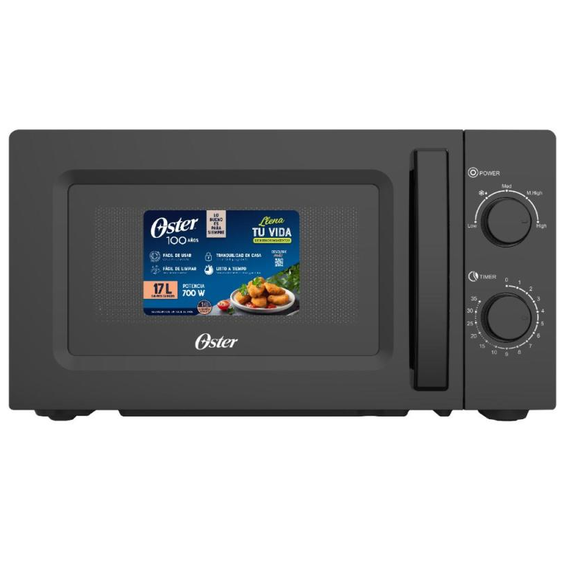 Microondas 0.6 Pies Oster Con Perillas 10 Niveles De Potencia 700W Negro