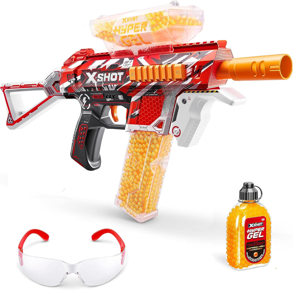 Pistola Lanzadora Zuru Hyper Gel Trace Fire Blaster X-Shot Con Lentes Rojo Y Amarillo