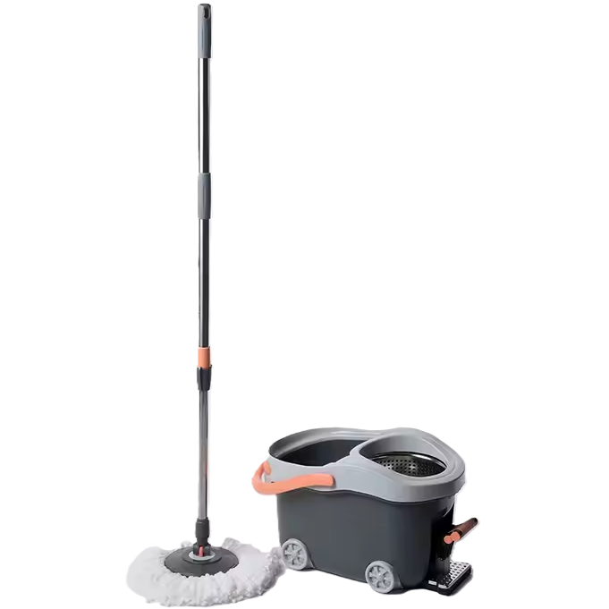 Mopa Giratoria 360° Con Cubeta De Pedal Y Ruedas Gris