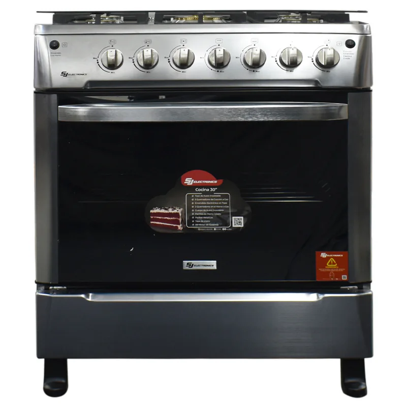 Cocina A Gas Sj Electronics 76 Cm Encendido Electrico Tapa De Vidrio Acero