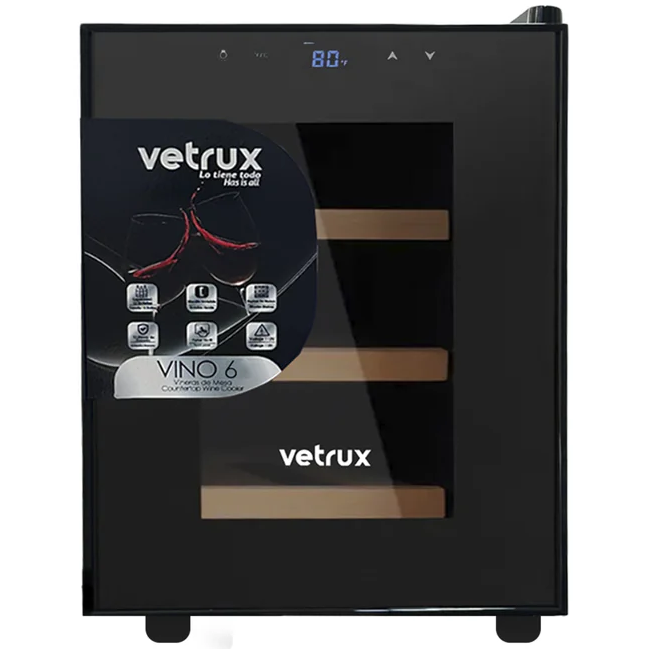 Vinera Vetrux 27 Cm 6 Botellas Iluminacion LED Panel Tactil Negro