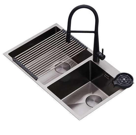 Fregadero Y Griferia Drija 84 Cm Con Escurridor Y Enjuagador De Vaso Acero 