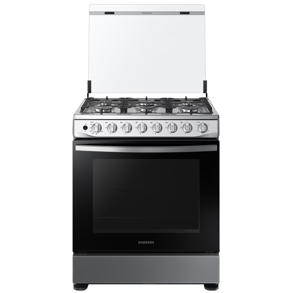 Cocina A Gas Samsung 76 Cm Quemador Triple Potencia Easy Clean Doble Cerradura De Seguridad Plateado