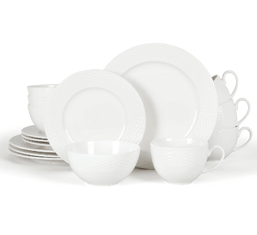 Juego De Vajilla Martha Stewart 16 Pzas Maepoole Con Relieve De Porcelana Blanco