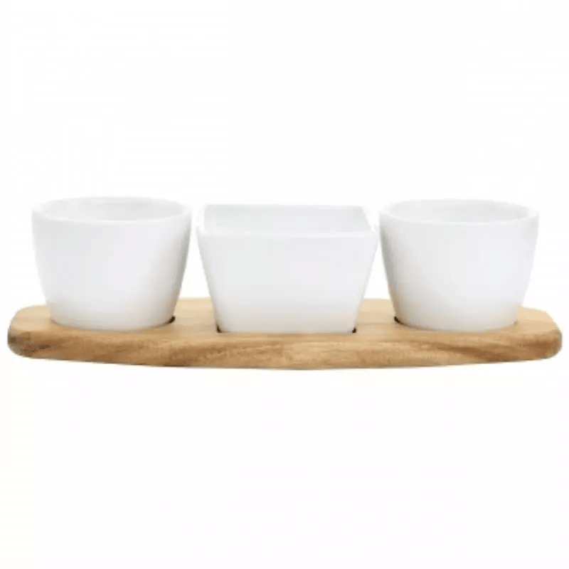 Juego De Botaneros Gibson Home 4 Pzas Para Servir Con Base De Madera Blanco