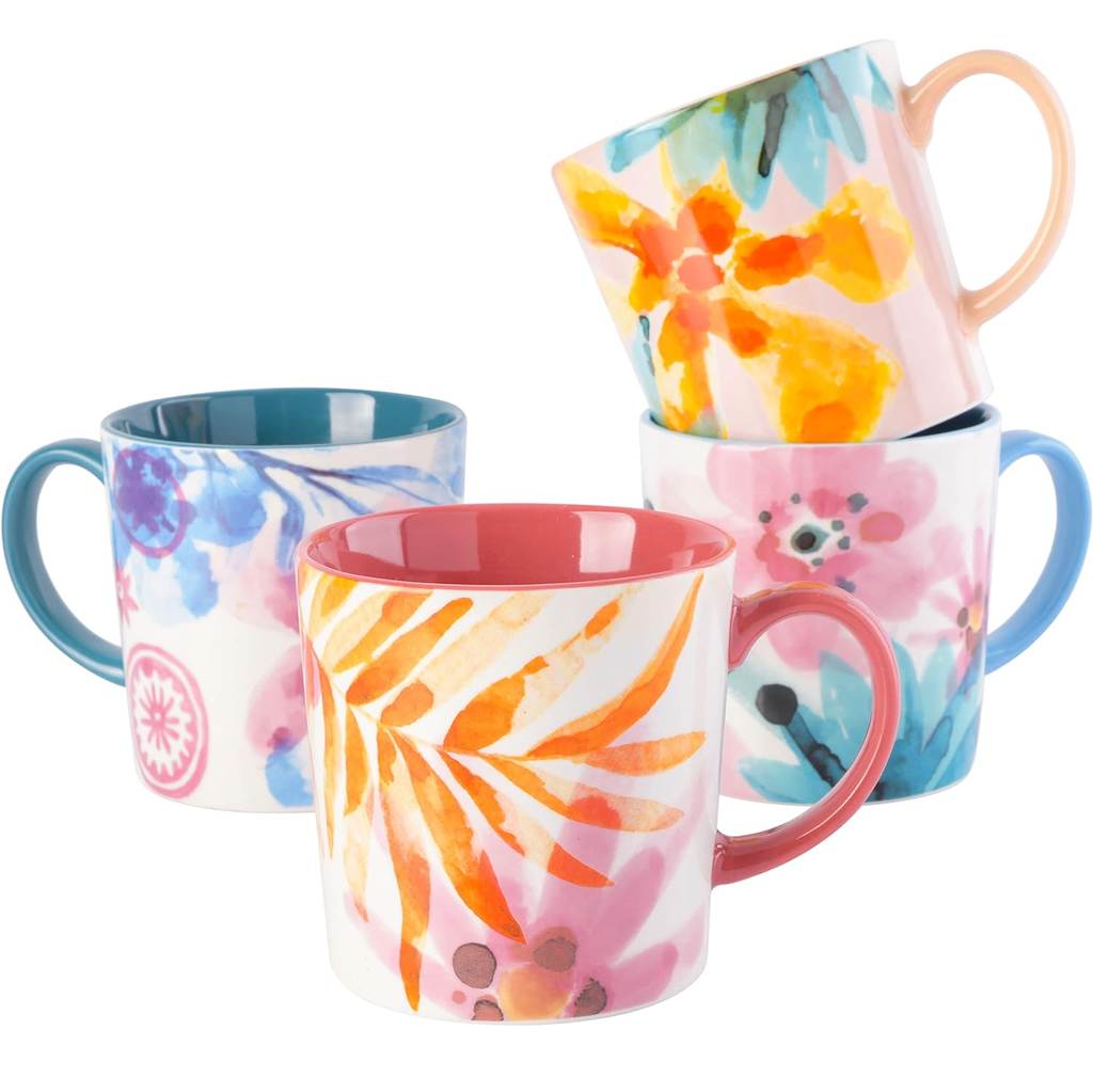 Juego De Tazas Para Cafe Spice By Tia Mowry 4 Pzas Diseño Floral Multicolor