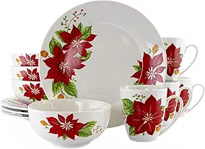 Juego De Vajilla Gibson 3 Pzas Flores Rojas