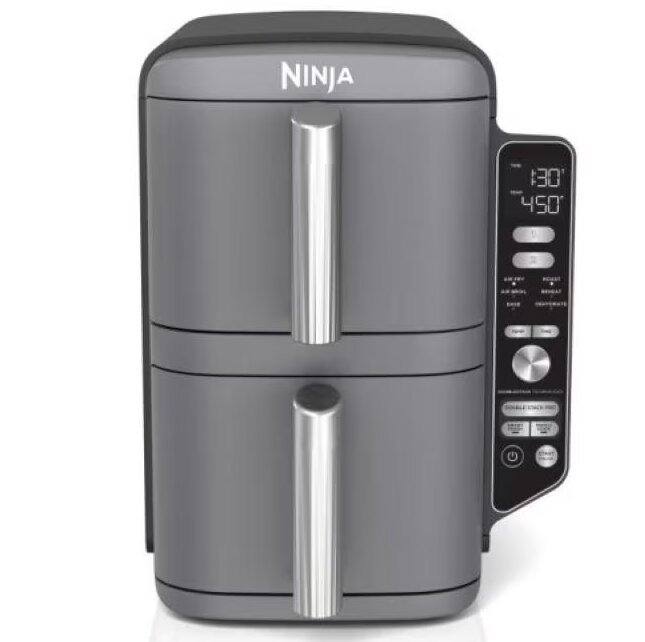 Freidora De Aire Ninja DoubleStack XL 9.4 Lts 6 En 1 Doble Canasta Negro Y Gris