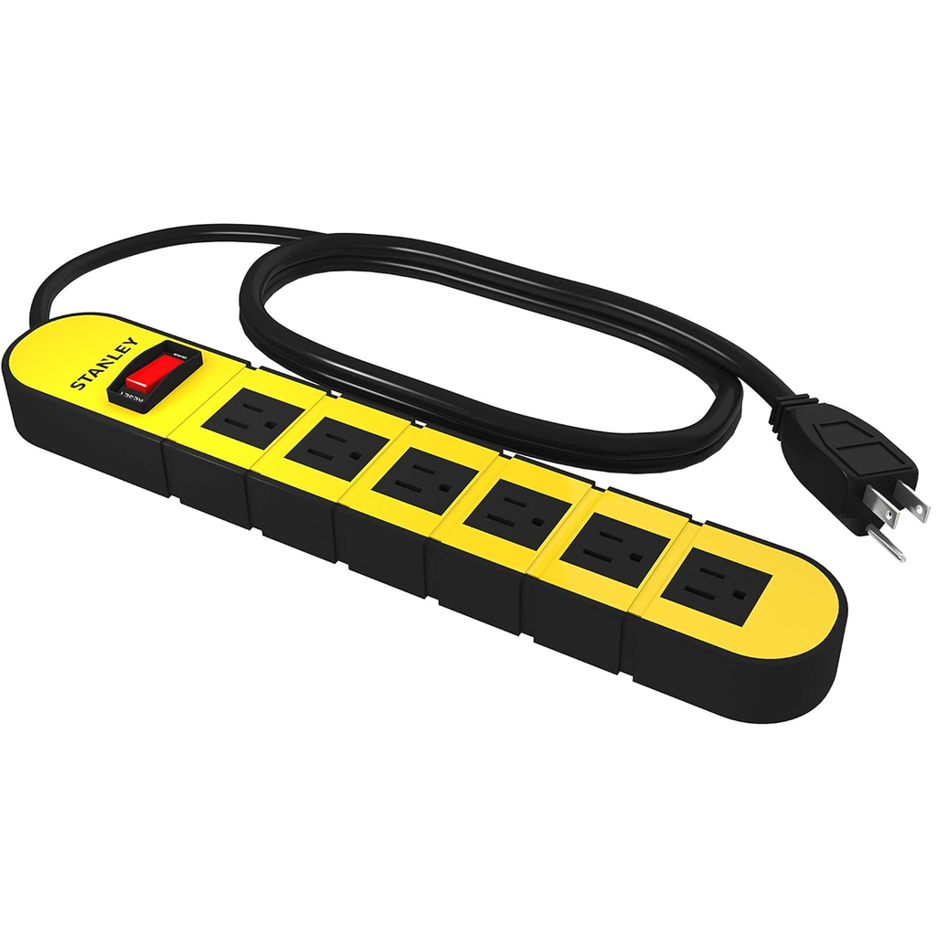 Regleta Stanley ShopMAX 6 Tomas De Metal Negro Y Amarillo