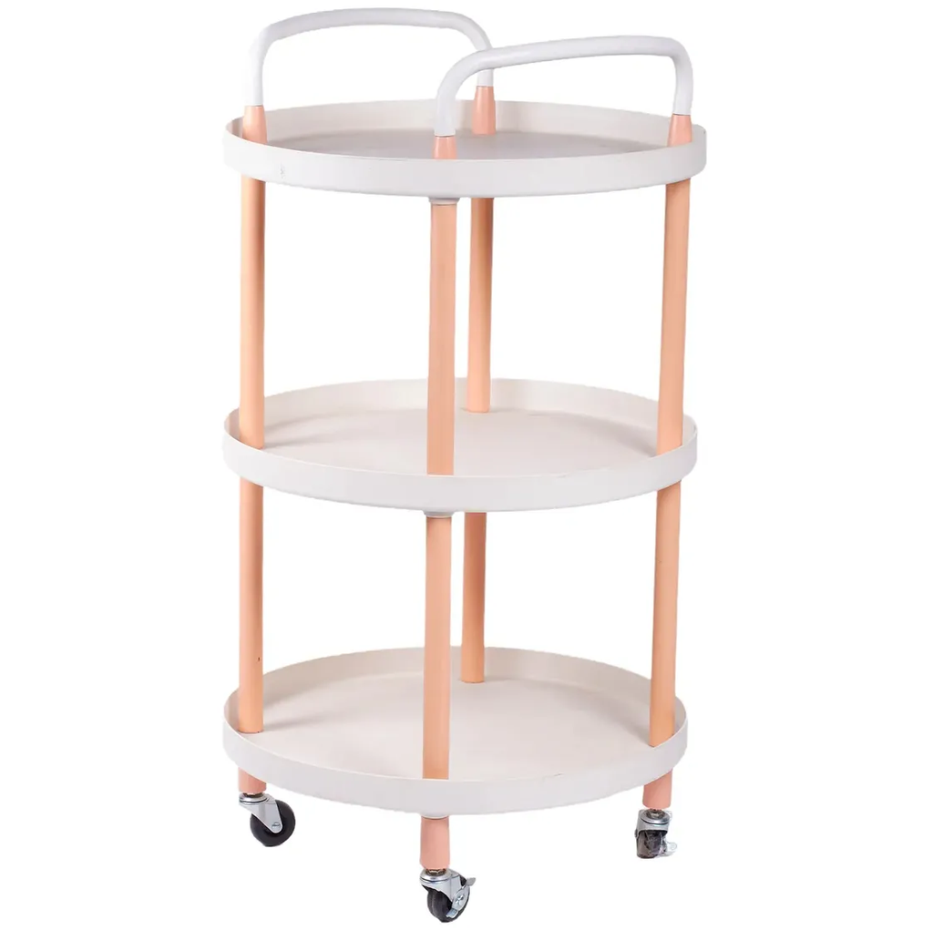 Mesa Auxiliar Kennedy 3 Niveles Redonda Con Ruedas Blanco