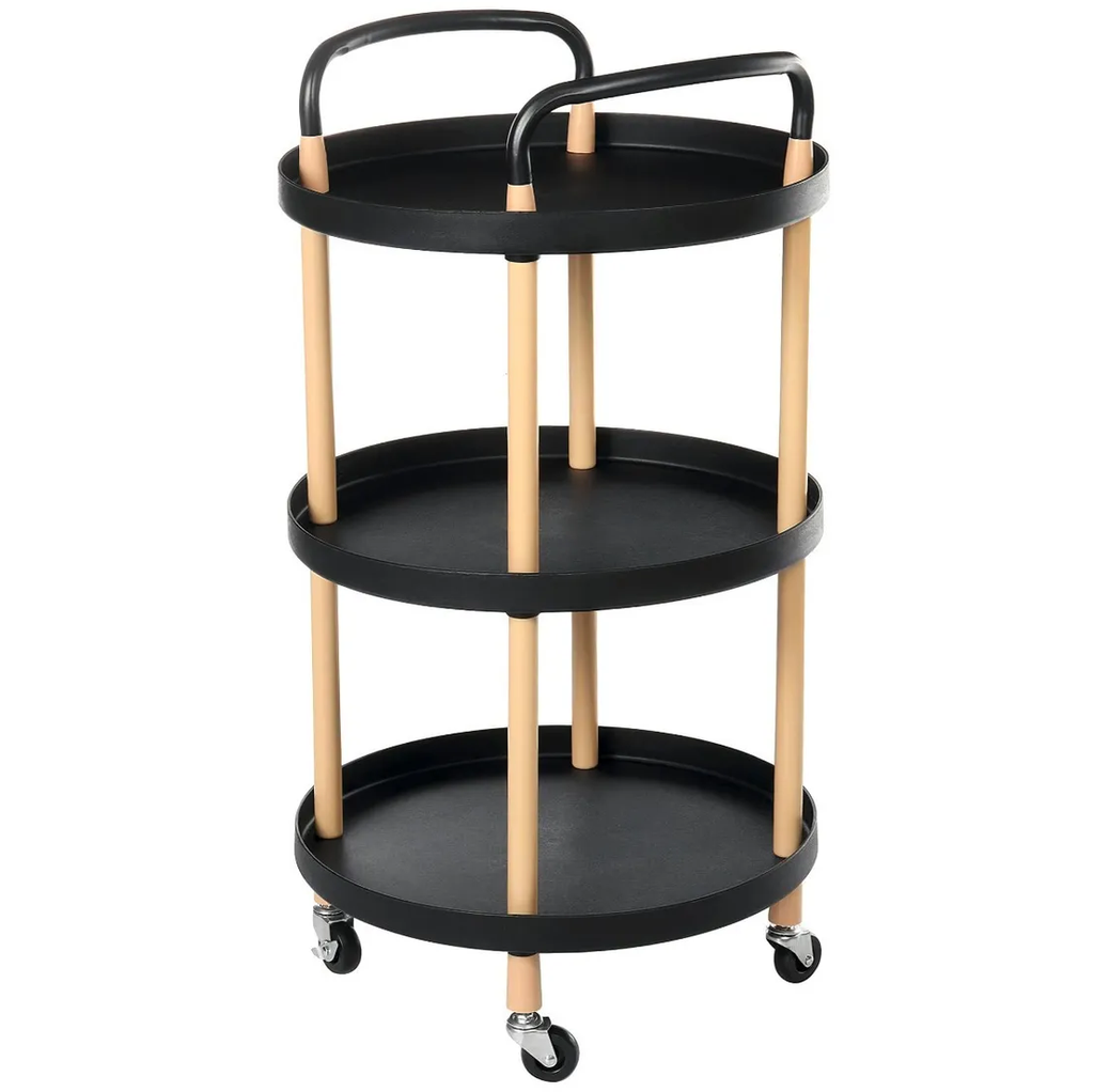 Mesa Auxiliar Kennedy 3 Niveles Redonda Con Ruedas Negro