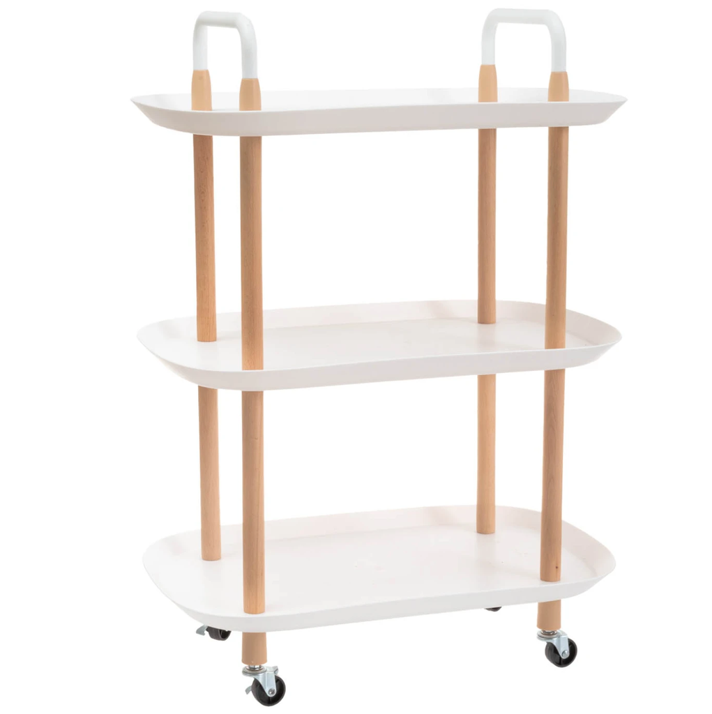 Mesa Auxiliar Kennedy 3 Niveles Ovalada Con Ruedas Blanco