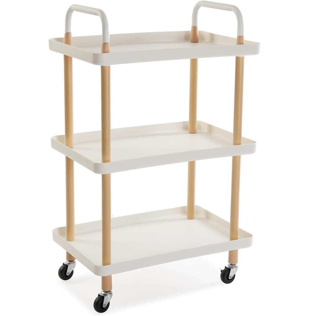 Mesa Auxiliar Kennedy 3 Niveles Rectangular Con Ruedas Blanco